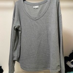 Hollister Grey V Neck Waffle Top